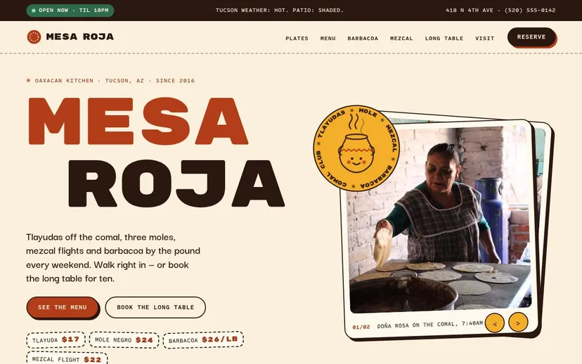 Mesa Roja — website home page